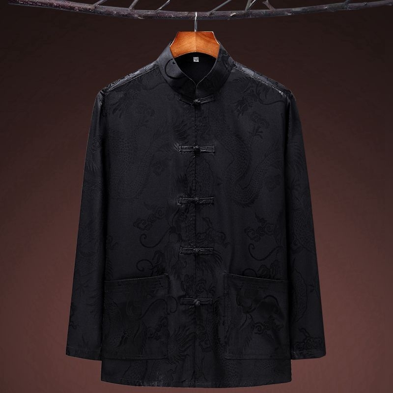 Танг костюм с драконов мотив, свободна кройка, плат corduroy с пух от заек, без гладене, зима 2024