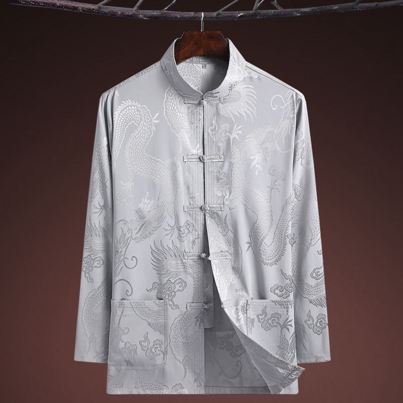 Танг костюм с драконов мотив, свободна кройка, плат corduroy с пух от заек, без гладене, зима 2024