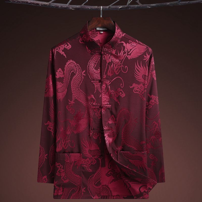 Танг костюм с драконов мотив, свободна кройка, плат corduroy с пух от заек, без гладене, зима 2024
