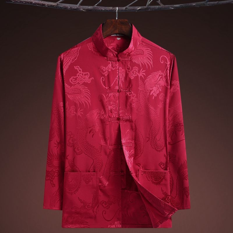 Танг костюм с драконов мотив, свободна кройка, плат corduroy с пух от заек, без гладене, зима 2024