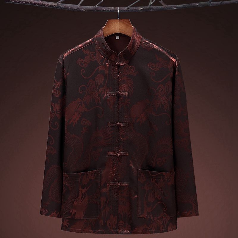 Танг костюм с драконов мотив, свободна кройка, плат corduroy с пух от заек, без гладене, зима 2024