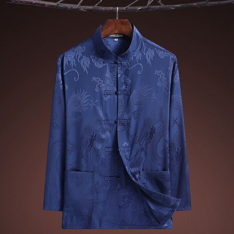 Танг костюм с драконов мотив, свободна кройка, плат corduroy с пух от заек, без гладене, зима 2024