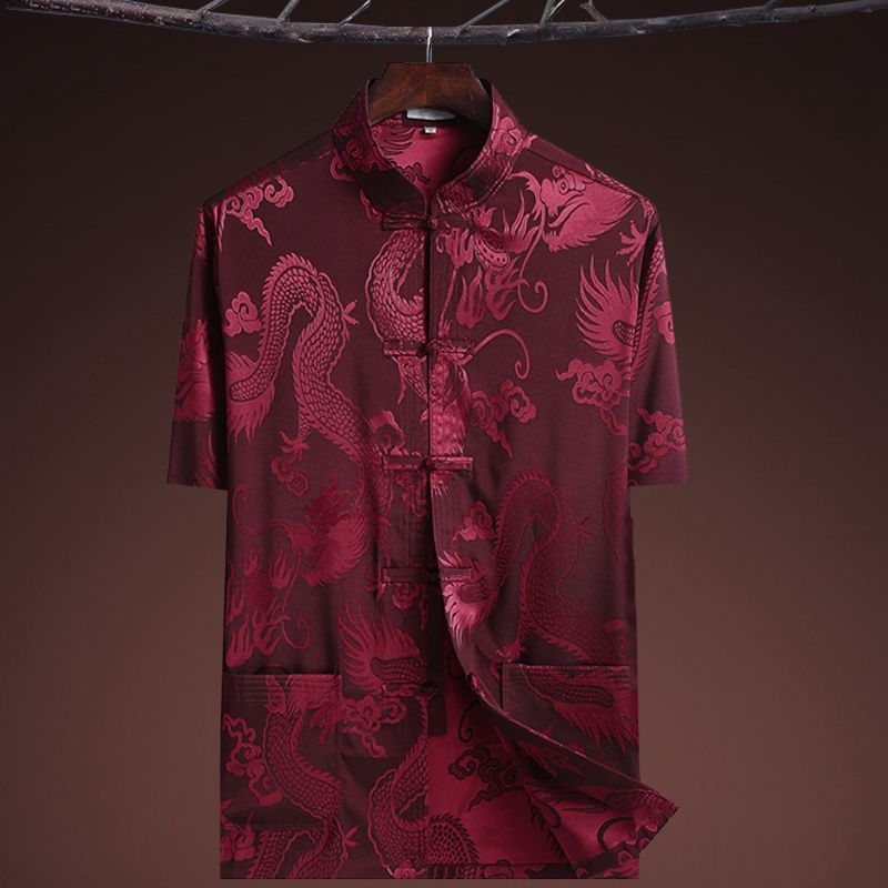 Танг костюм с драконов мотив, свободна кройка, плат corduroy с пух от заек, без гладене, зима 2024