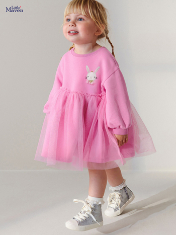 Little Maven haljina za djevojčice u europsko-američkom stilu, duge rukave, mrežasta suknja, 100% pamuk, haljina za princeze