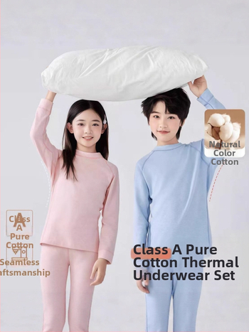 Vaikų terminiai apatinių komplektas dviejų dalių, unisex, 95,8% medvilnė, 4,2% elastanas, švelnus apdaila, tinkamas žiemai, pavasariui ir rudeniui