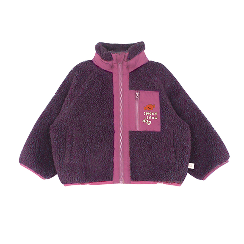 Detské zimné sako so stojacim golierom, zipsom, hrubé tkaniny, karikatúrny vzor