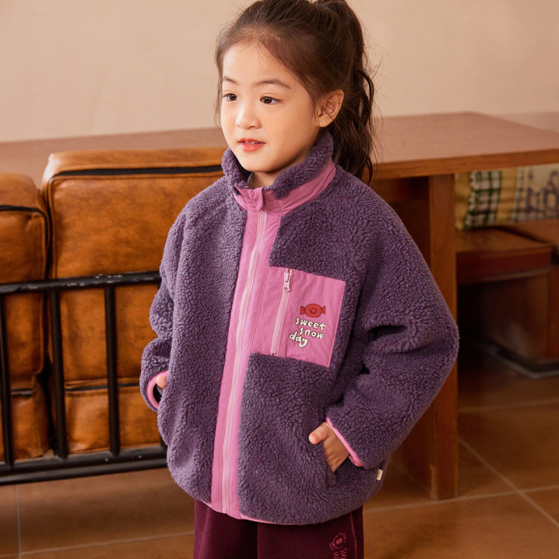 Detské zimné sako so stojacim golierom, zipsom, hrubé tkaniny, karikatúrny vzor