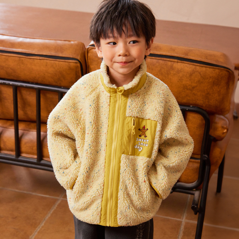 Detské zimné sako so stojacim golierom, zipsom, hrubé tkaniny, karikatúrny vzor