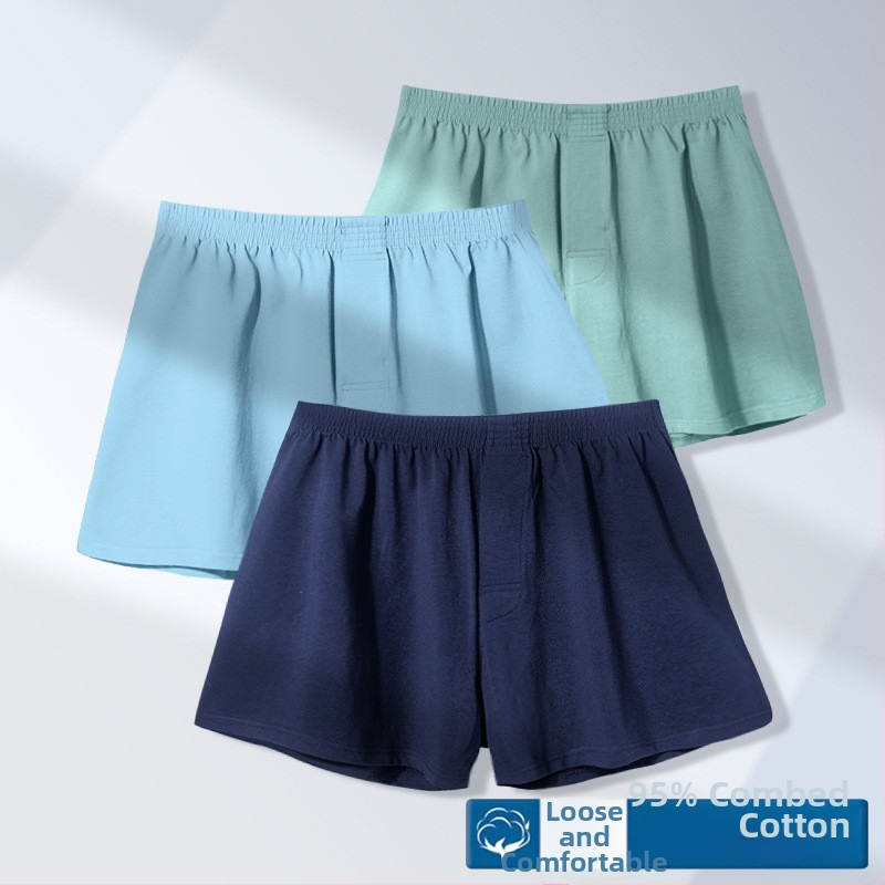 Meeste puuvillased bokserid, vaba lõige, keskmine talje, kootud kangas, 90–95% puuvill.