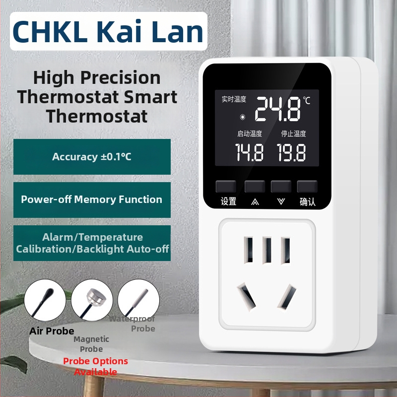 Išmanus termostatas su skaitmeniniu displejumi temperatūros valdymui — kištukinei lizdai šildymo katilams, akvariumams ir gyvūnams