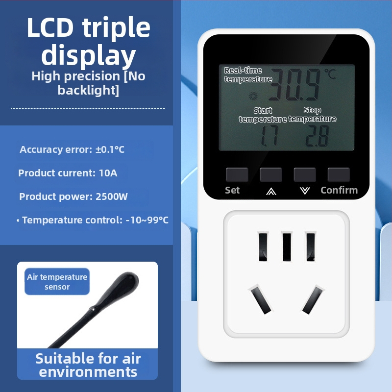 Išmanus termostatas su skaitmeniniu displejumi temperatūros valdymui — kištukinei lizdai šildymo katilams, akvariumams ir gyvūnams