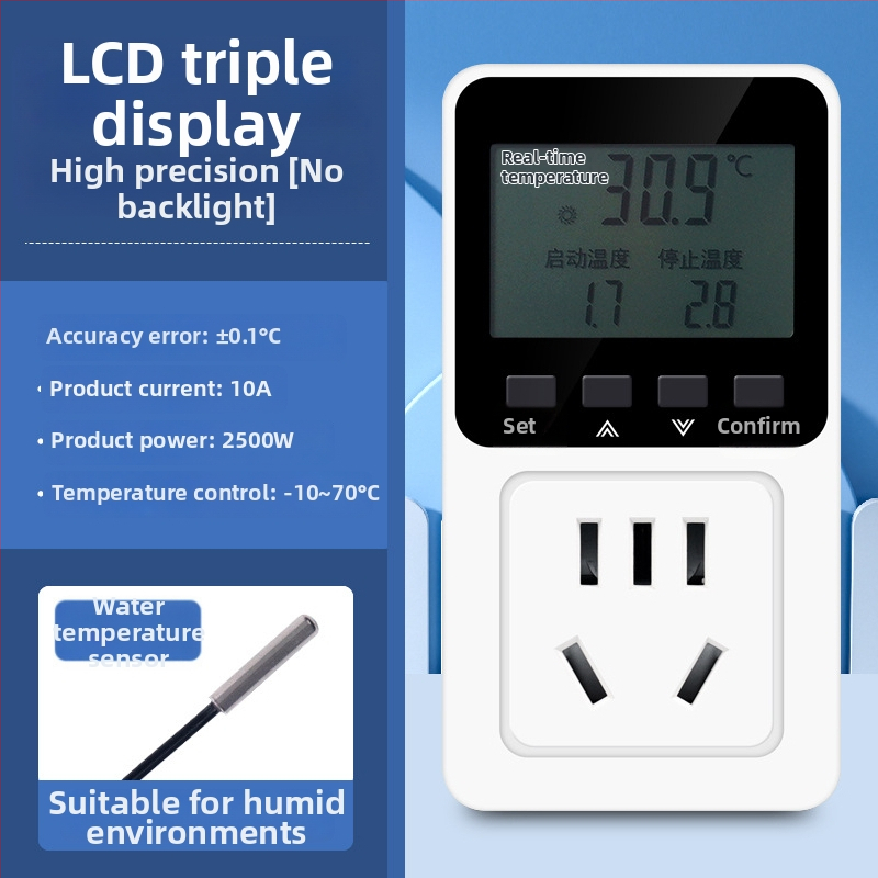 Išmanus termostatas su skaitmeniniu displejumi temperatūros valdymui — kištukinei lizdai šildymo katilams, akvariumams ir gyvūnams