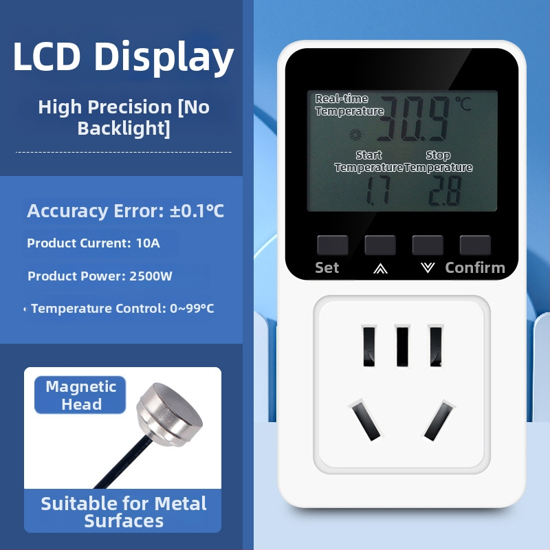 Išmanus termostatas su skaitmeniniu displejumi temperatūros valdymui — kištukinei lizdai šildymo katilams, akvariumams ir gyvūnams