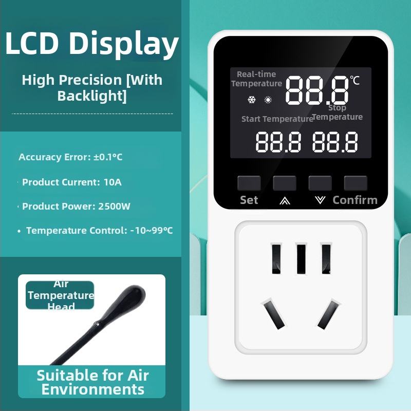 Išmanus termostatas su skaitmeniniu displejumi temperatūros valdymui — kištukinei lizdai šildymo katilams, akvariumams ir gyvūnams
