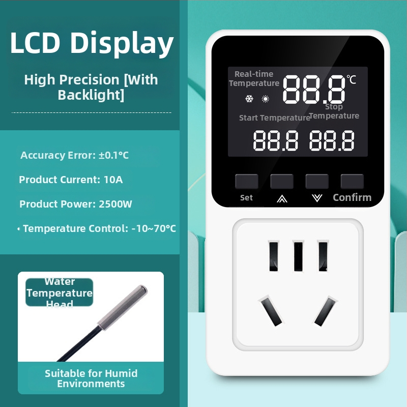 Išmanus termostatas su skaitmeniniu displejumi temperatūros valdymui — kištukinei lizdai šildymo katilams, akvariumams ir gyvūnams