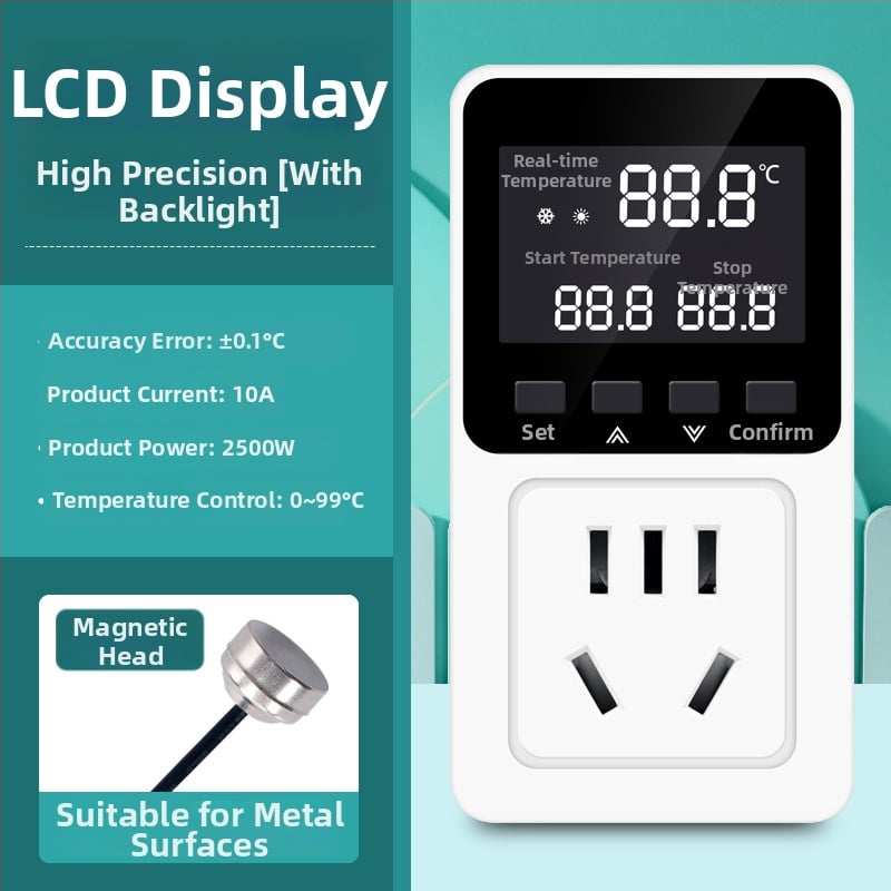 Išmanus termostatas su skaitmeniniu displejumi temperatūros valdymui — kištukinei lizdai šildymo katilams, akvariumams ir gyvūnams