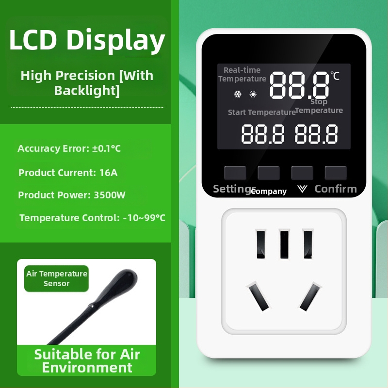 Išmanus termostatas su skaitmeniniu displejumi temperatūros valdymui — kištukinei lizdai šildymo katilams, akvariumams ir gyvūnams