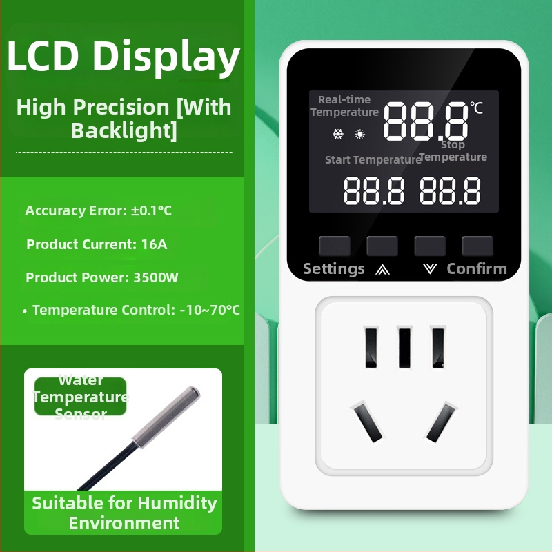 Išmanus termostatas su skaitmeniniu displejumi temperatūros valdymui — kištukinei lizdai šildymo katilams, akvariumams ir gyvūnams