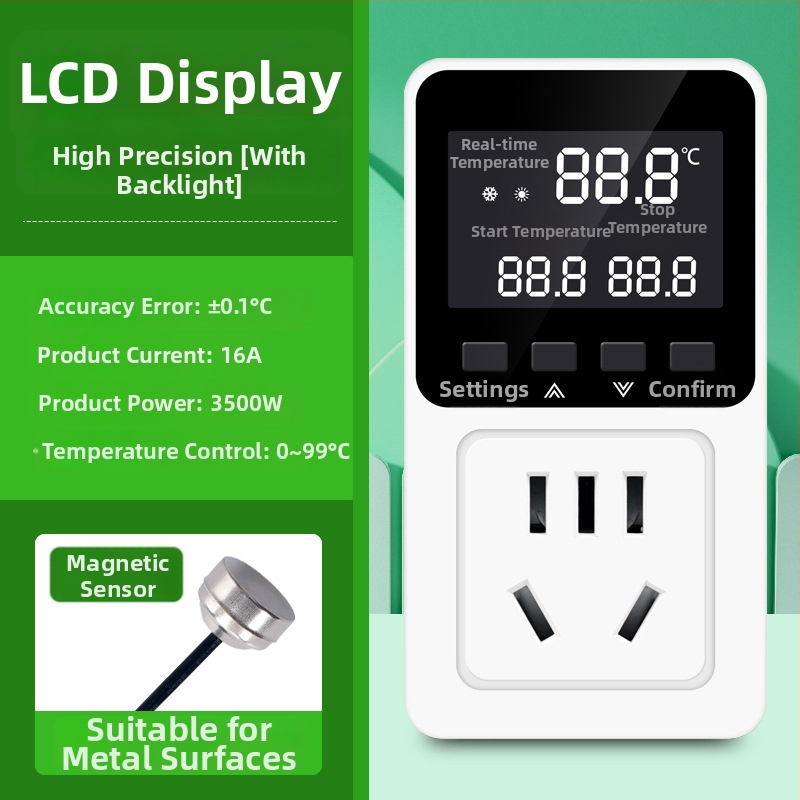 Išmanus termostatas su skaitmeniniu displejumi temperatūros valdymui — kištukinei lizdai šildymo katilams, akvariumams ir gyvūnams