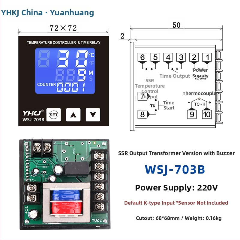 WSJ700 termostatas aukštos galios temperatūros reguliavimui, reguliuojamas, skaitmeninis ekranas, išmanus automatinis pastovios temperatūros valdymas, 220V, atviras montavimas