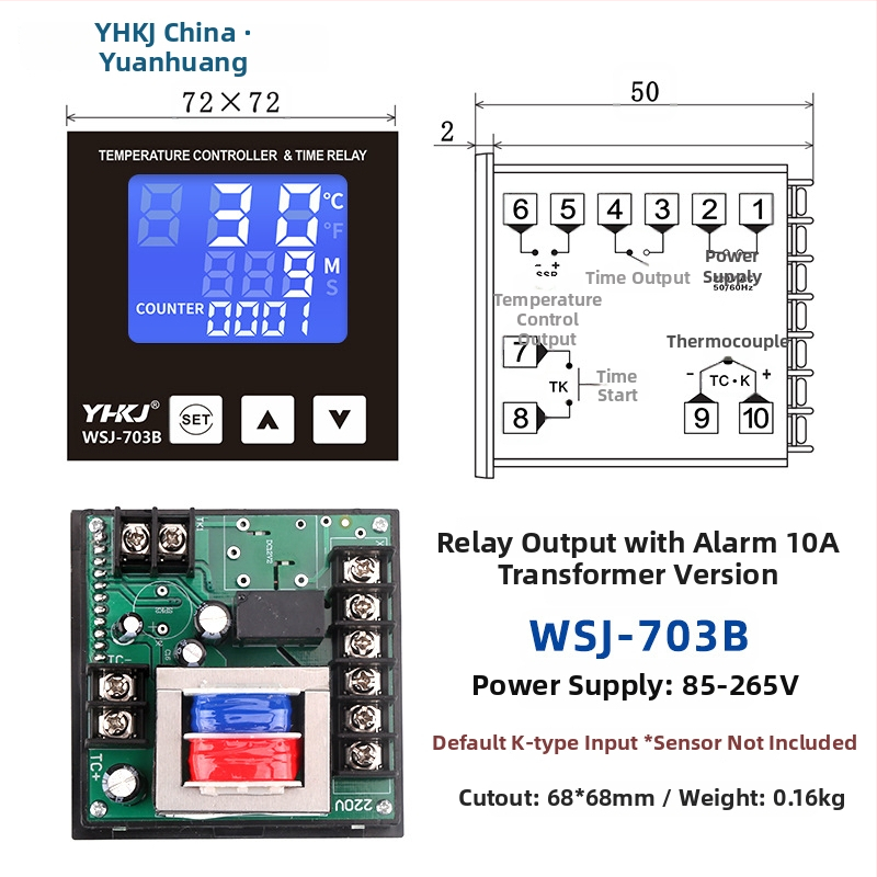 WSJ700 termostatas aukštos galios temperatūros reguliavimui, reguliuojamas, skaitmeninis ekranas, išmanus automatinis pastovios temperatūros valdymas, 220V, atviras montavimas