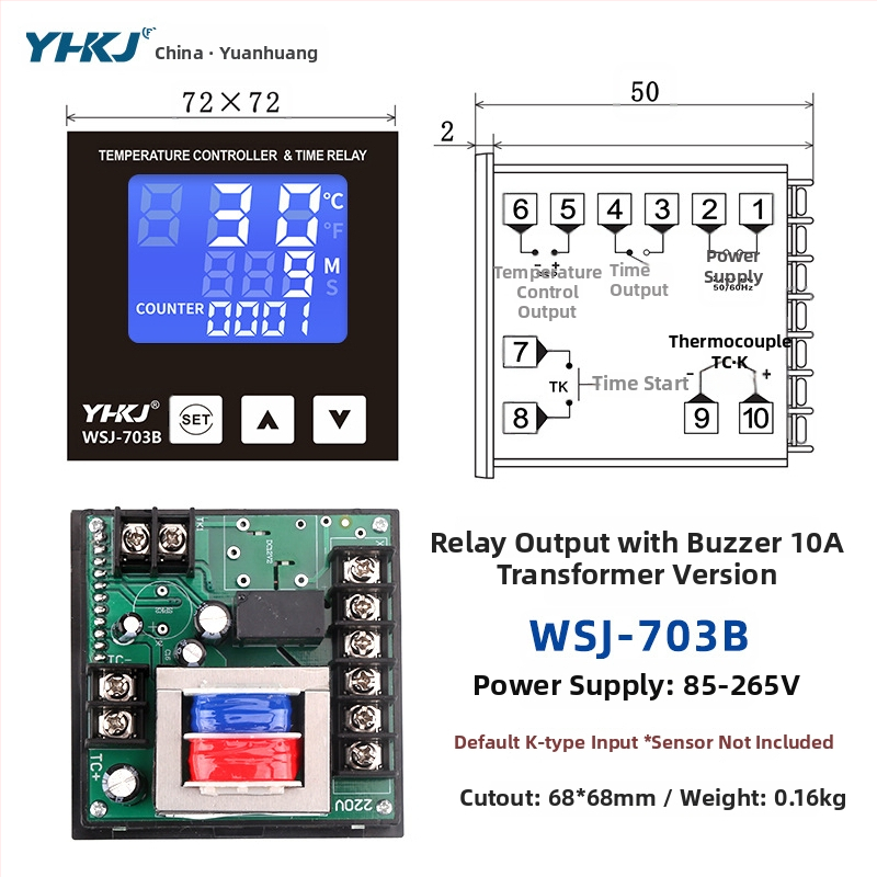 WSJ700 termostatas aukštos galios temperatūros reguliavimui, reguliuojamas, skaitmeninis ekranas, išmanus automatinis pastovios temperatūros valdymas, 220V, atviras montavimas