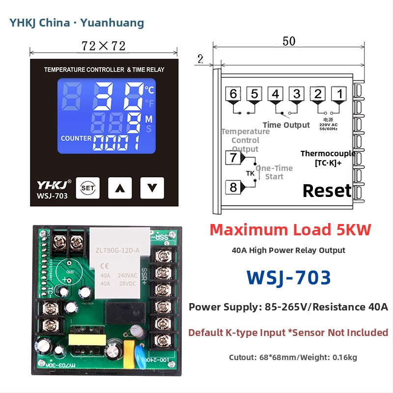 WSJ700 termostatas aukštos galios temperatūros reguliavimui, reguliuojamas, skaitmeninis ekranas, išmanus automatinis pastovios temperatūros valdymas, 220V, atviras montavimas