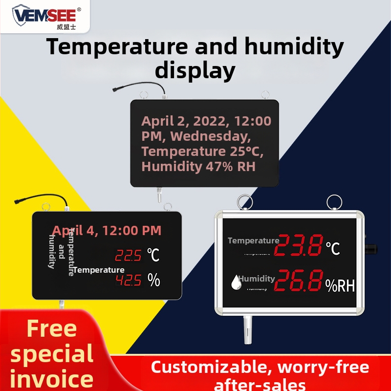 Temperatūros ir drėgmės rodiklio įrenginys, pramoninės klasės, aukšta tikslumas, vidaus naudojimui, didelis skaitmeninis ekranas