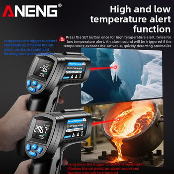 ANENG infraraudonųjų spindulių termometras pramoninei naudai — 0,5 s atsako laikas, AA baterija