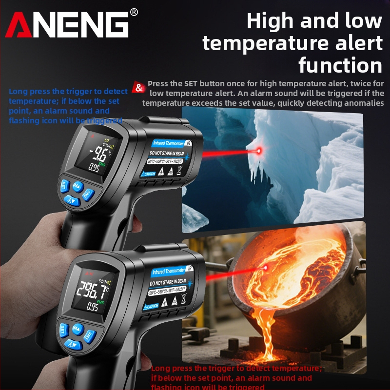 ANENG infrasarkanais termometrs industriālai lietošanai — 0,5 s reakcijas laiks, AA baterija