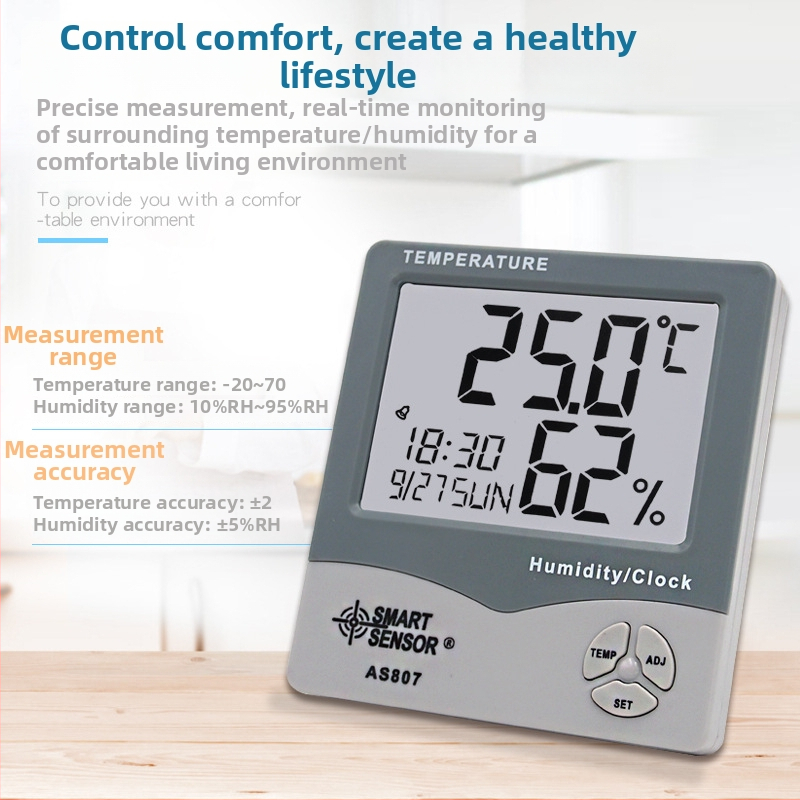 AS807 Termometras ir higrometras vidiniam ir išoriniam naudojimui – namai, biuras ir šiltnamis, No.7 baterija, SmartSensor/Hima