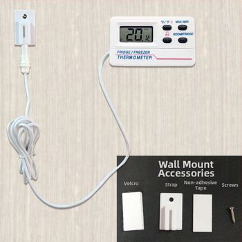 Šaldytuvo termometras su dvejais temperatūros įspėjimo funkcija (viduje ir lauke), 0,1°C raiška, tikslumas 1.0, AAA 1.5V keičiamą bateriją