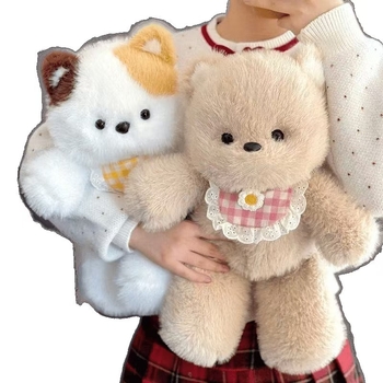 Плюшена мечка и зайче — кукла за лягане, платнена играчка с PP памук за пълнеж, за деца 4–6 г