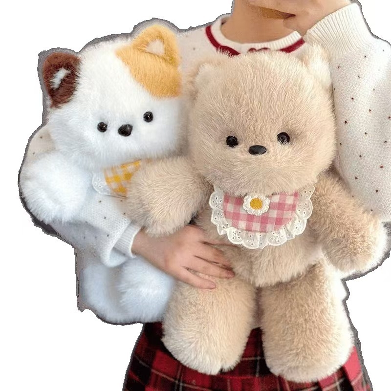 Плюшена мечка и зайче — кукла за лягане, платнена играчка с PP памук за пълнеж, за деца 4–6 г
