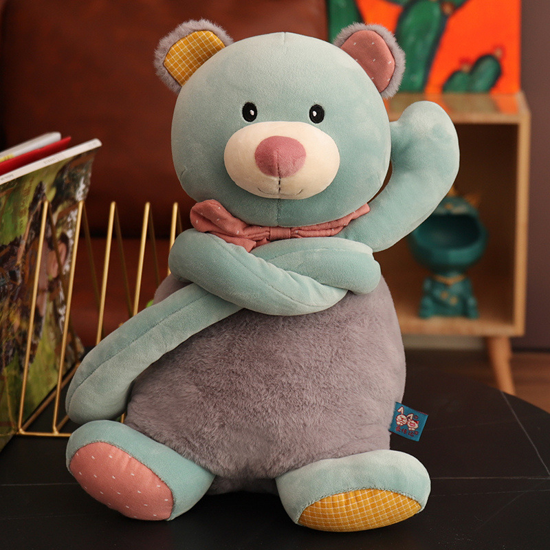 Плюшена играчка зайче и мечка, къс плюш, пълнеж от ПП памук, OEM лого, многофункционална възглавница за сън, подходяща за възраст 7–14 години