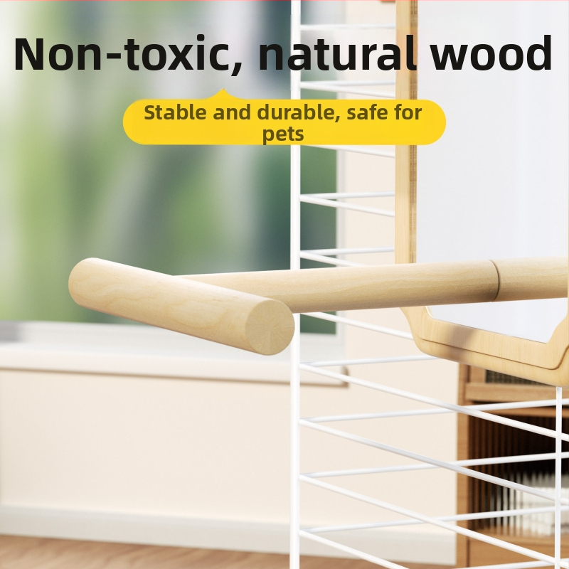 Papūgos veidrodžio žaislas su mediniu stovu (Anti evazijos dizainas, Be ritinių, Paukščiams)