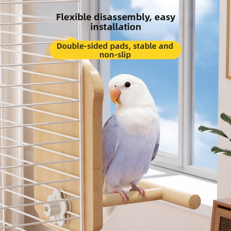 Papūgos veidrodžio žaislas su mediniu stovu (Anti evazijos dizainas, Be ritinių, Paukščiams)