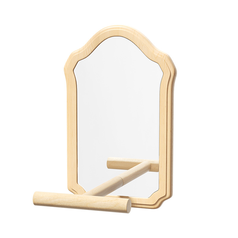 Papūgos veidrodžio žaislas su mediniu stovu (Anti evazijos dizainas, Be ritinių, Paukščiams)