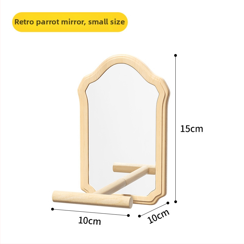 Papūgos veidrodžio žaislas su mediniu stovu (Anti evazijos dizainas, Be ritinių, Paukščiams)