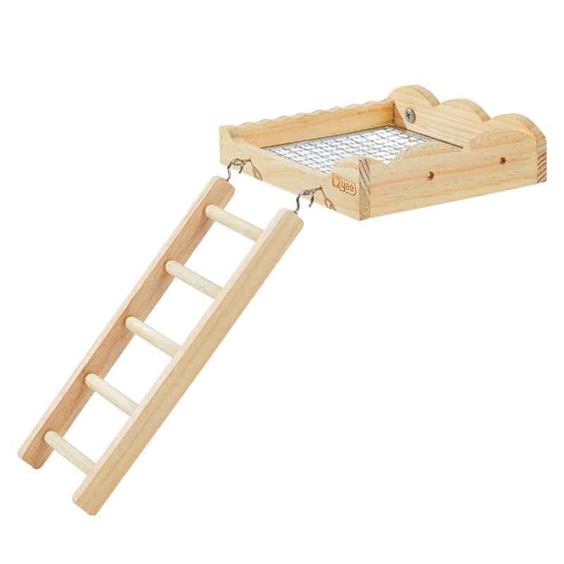 Platformă de odihnă pentru papagal și scară de cățărare - Jucărie din lemn pentru păsări Yee