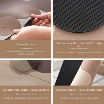 Diatomito molio vonios kilimėlis, ovalus formos, geometrinio modelio, sugeria vandenį ir greitai džiūsta, neslidus paviršius