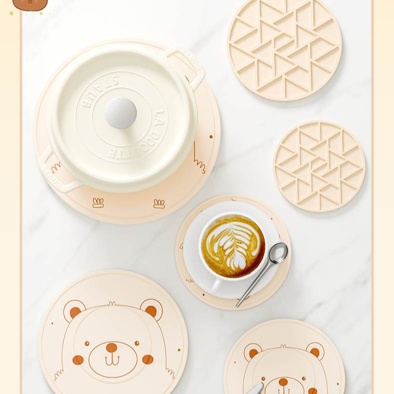 Silikoninis šilumos izoliacinis kilimėlis stalui – apskritos formos, modernus minimalistinis stilius, premium kokybė