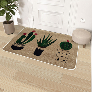 Квадратен ленен килим за вход и кухня, анимационен дизайн, неслизаща гумена подметка, абсорбиращ вода, машинно пране