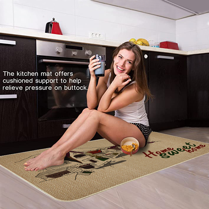 Квадратен ленен килим за вход и кухня, анимационен дизайн, неслизаща гумена подметка, абсорбиращ вода, машинно пране