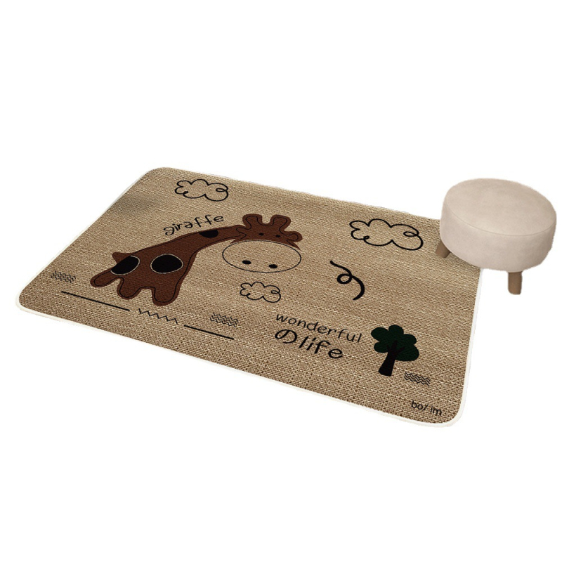 Квадратен ленен килим за вход и кухня, анимационен дизайн, неслизаща гумена подметка, абсорбиращ вода, машинно пране