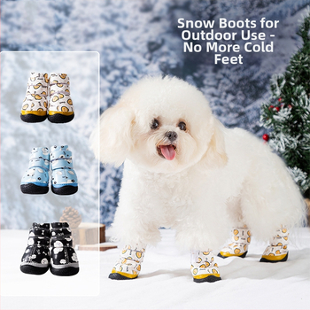 Šunų bateliai – fliso įdėklas, storinami, neslidūs, atsparūs dilimui; guminė padas; atsparus vandeniui ir šiltas; animacinio stiliaus; universalus tinkamumas; Hippie Dog ženklas