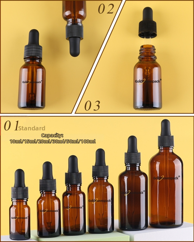 Pritaikytas stiklinis kosmetikos buteliukas su anti-vagystės lašintuvu, 18/410 kaklelis, spauda ir elektroplatinimas, skirta grožio pakuotei