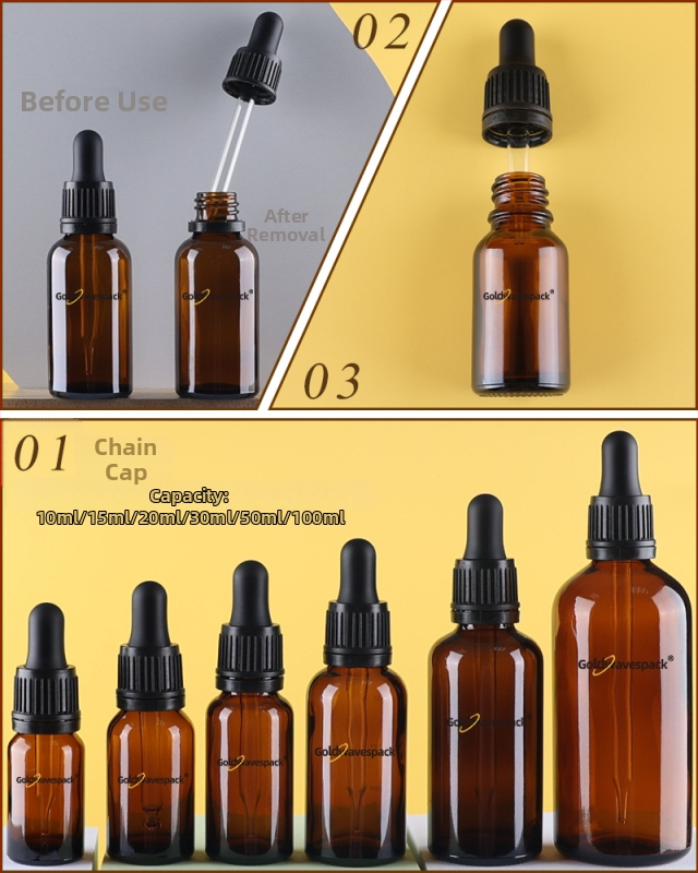 Pritaikytas stiklinis kosmetikos buteliukas su anti-vagystės lašintuvu, 18/410 kaklelis, spauda ir elektroplatinimas, skirta grožio pakuotei