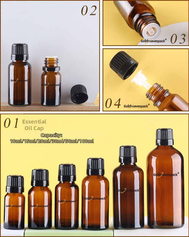 Pritaikytas stiklinis kosmetikos buteliukas su anti-vagystės lašintuvu, 18/410 kaklelis, spauda ir elektroplatinimas, skirta grožio pakuotei