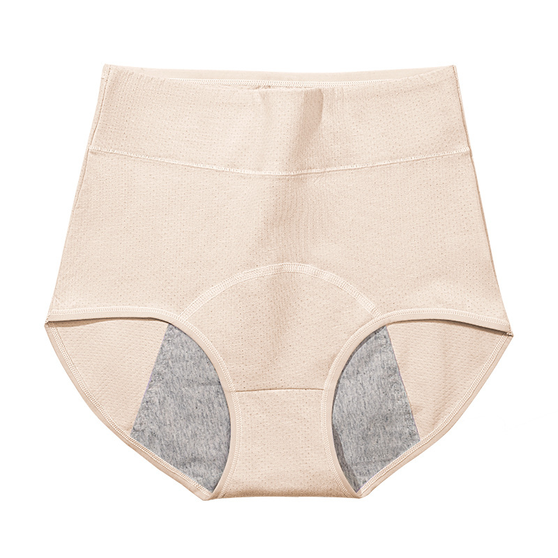 Moteriškos menstruacijų kelnaitės su aukštu juosmeniu, kvėpuojančios, antibakterinės, greitai džiūstančios; pagrindinis audinys 92,6% medvilnė, tarpvietės įdaila 100% medvilnė